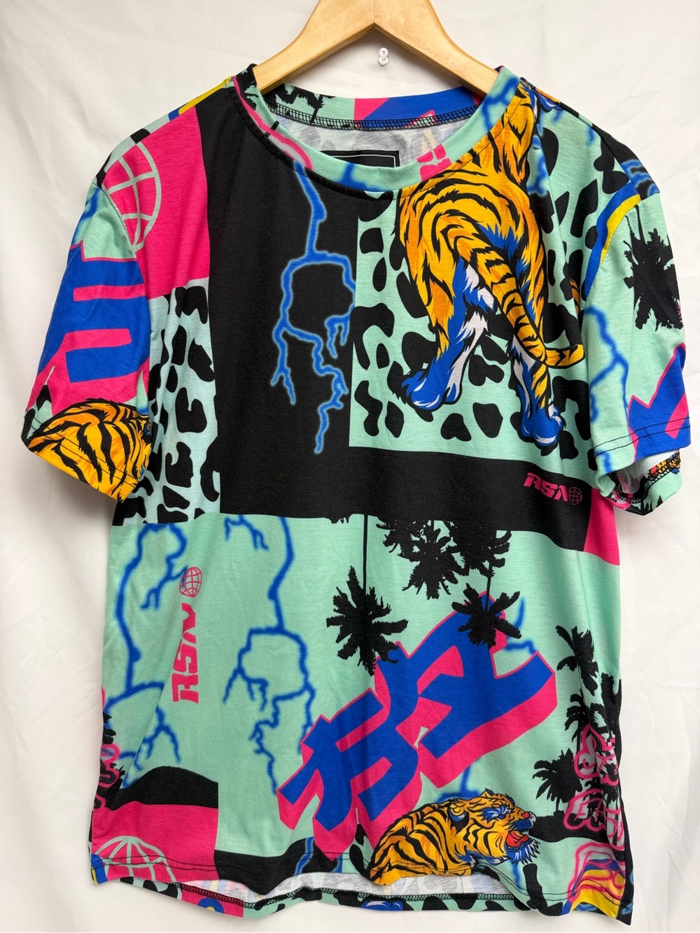 REASON Multicolor Short Sleeve Graphic Tee with Yellow Tiger Print